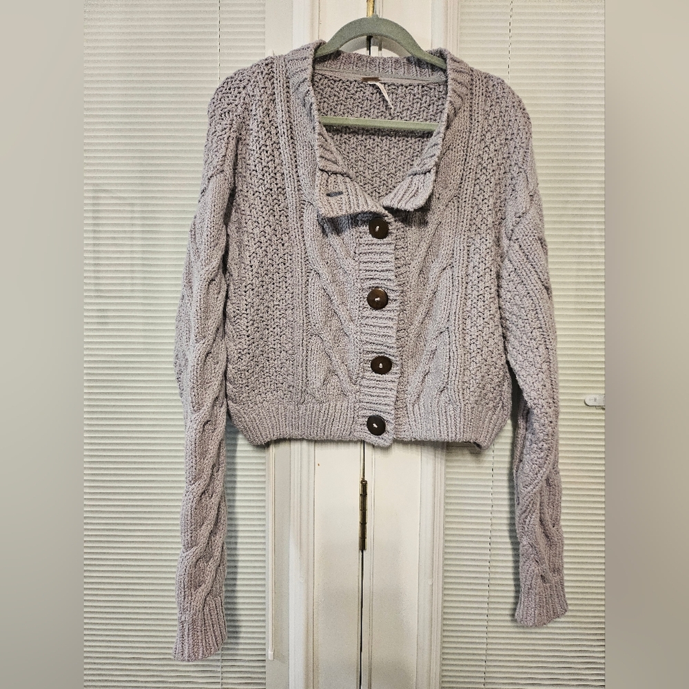 Free People Bonfire Cardigan Gray / Light Blue - NWOT